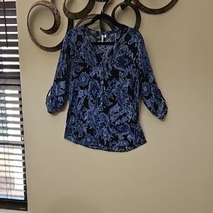Grand & Greene Blue and White Blouse with Vintage Pattern